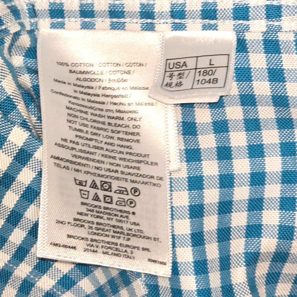 Brooks Brothers Madison Mens L Blue Gingham Checkered Button Down Shirt Non Iron - Picture 5 of 9
